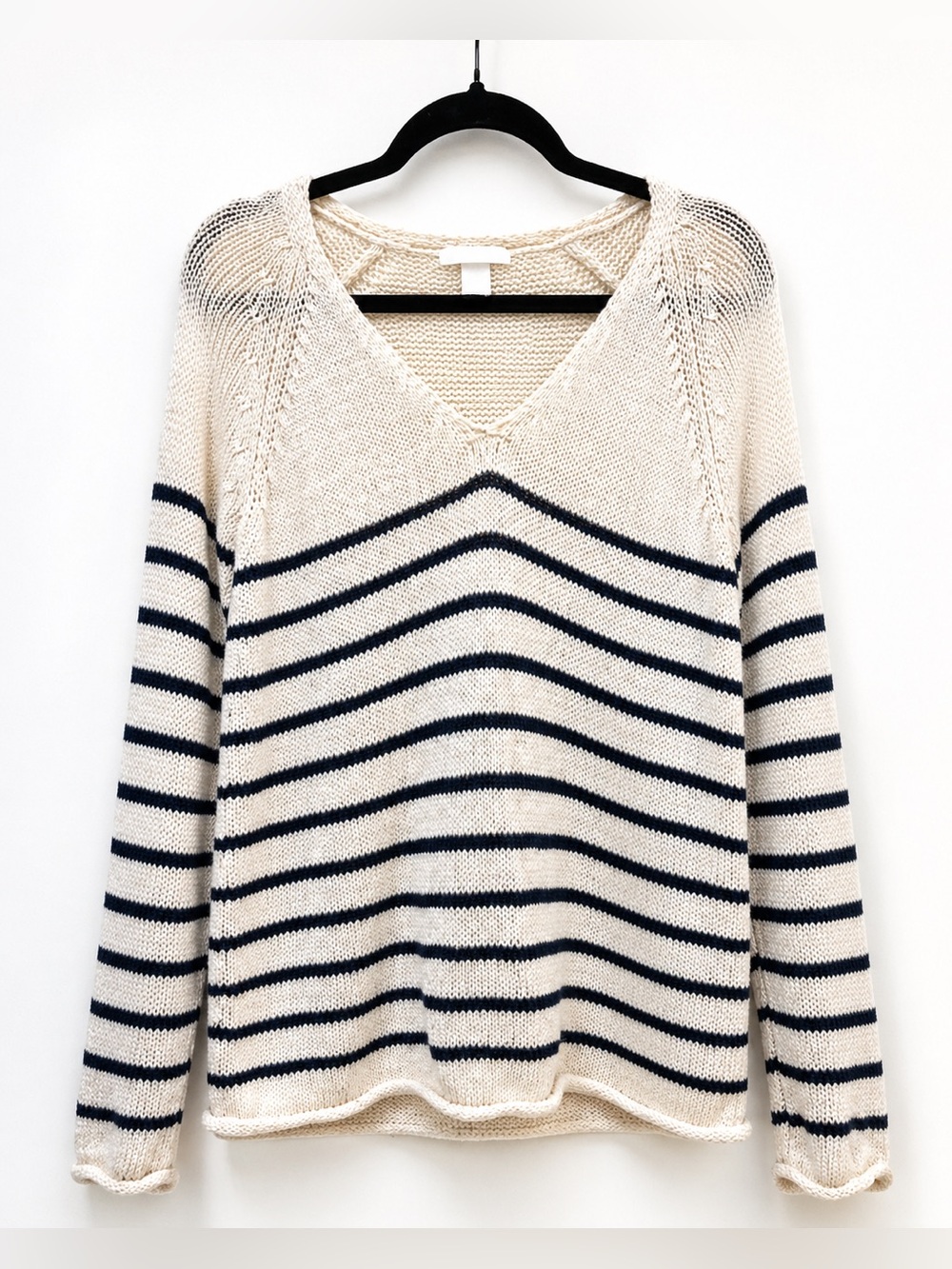 H&M blue and white Striped V-Neck Sweater small
